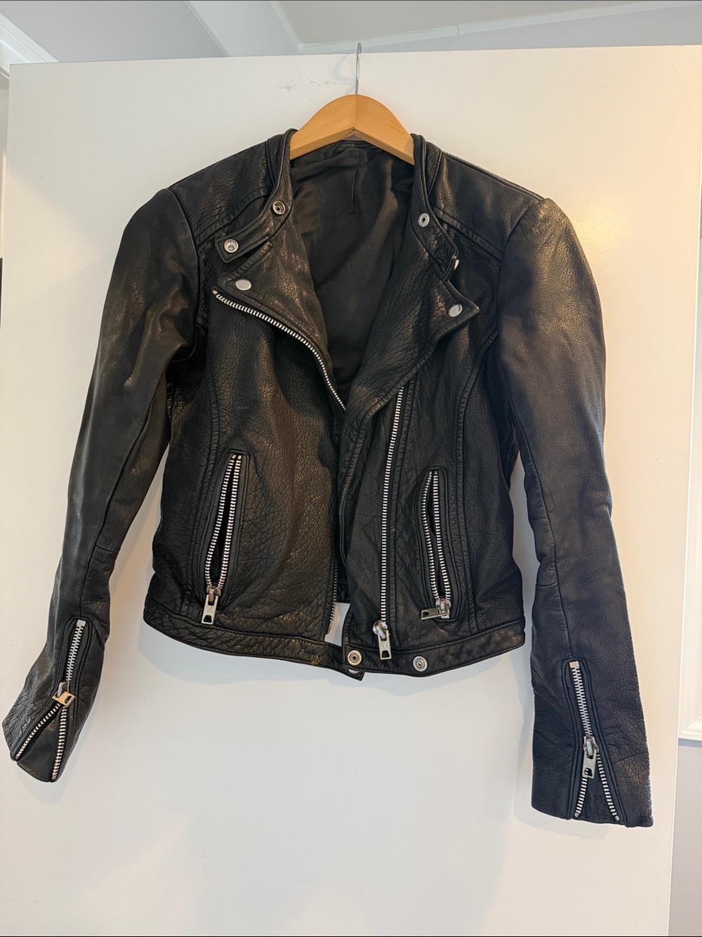 Authentic Black Leather Moto Jacket - Women XS